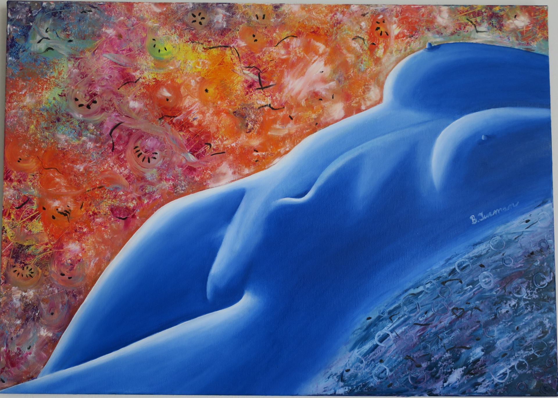 Modrá, olejomalba na plátně 70 x 50 cm, rok 2022