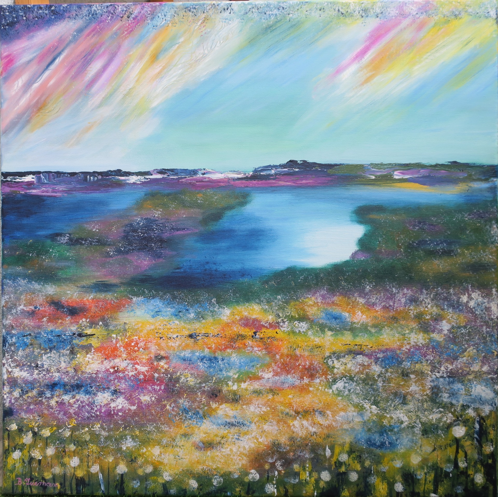 Krajina, akrylová malba na plátně 60 x 60 cm, rok 2022