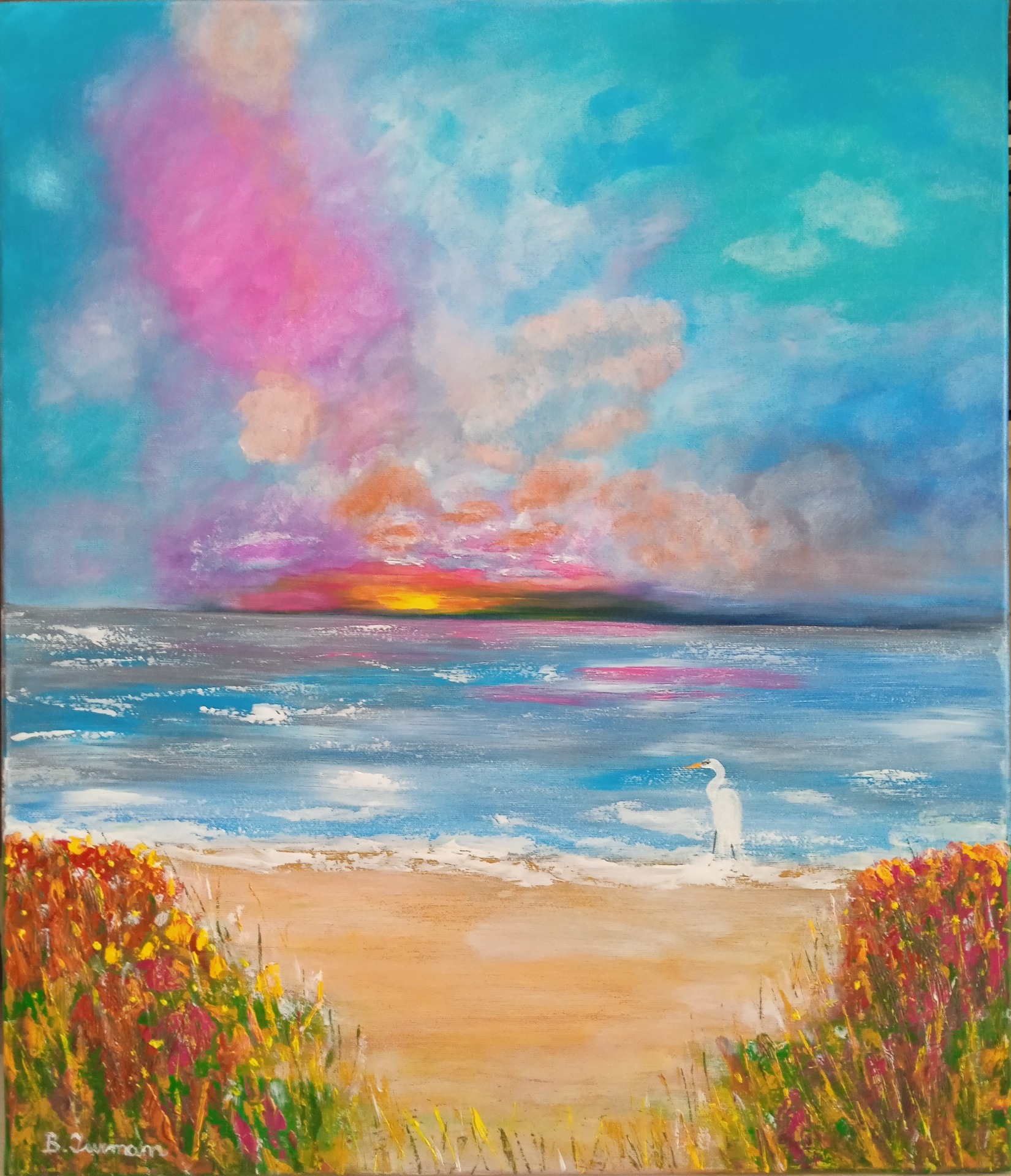 Volavka, akrylová malba na plátně 60 x 70 cm, rok 2022