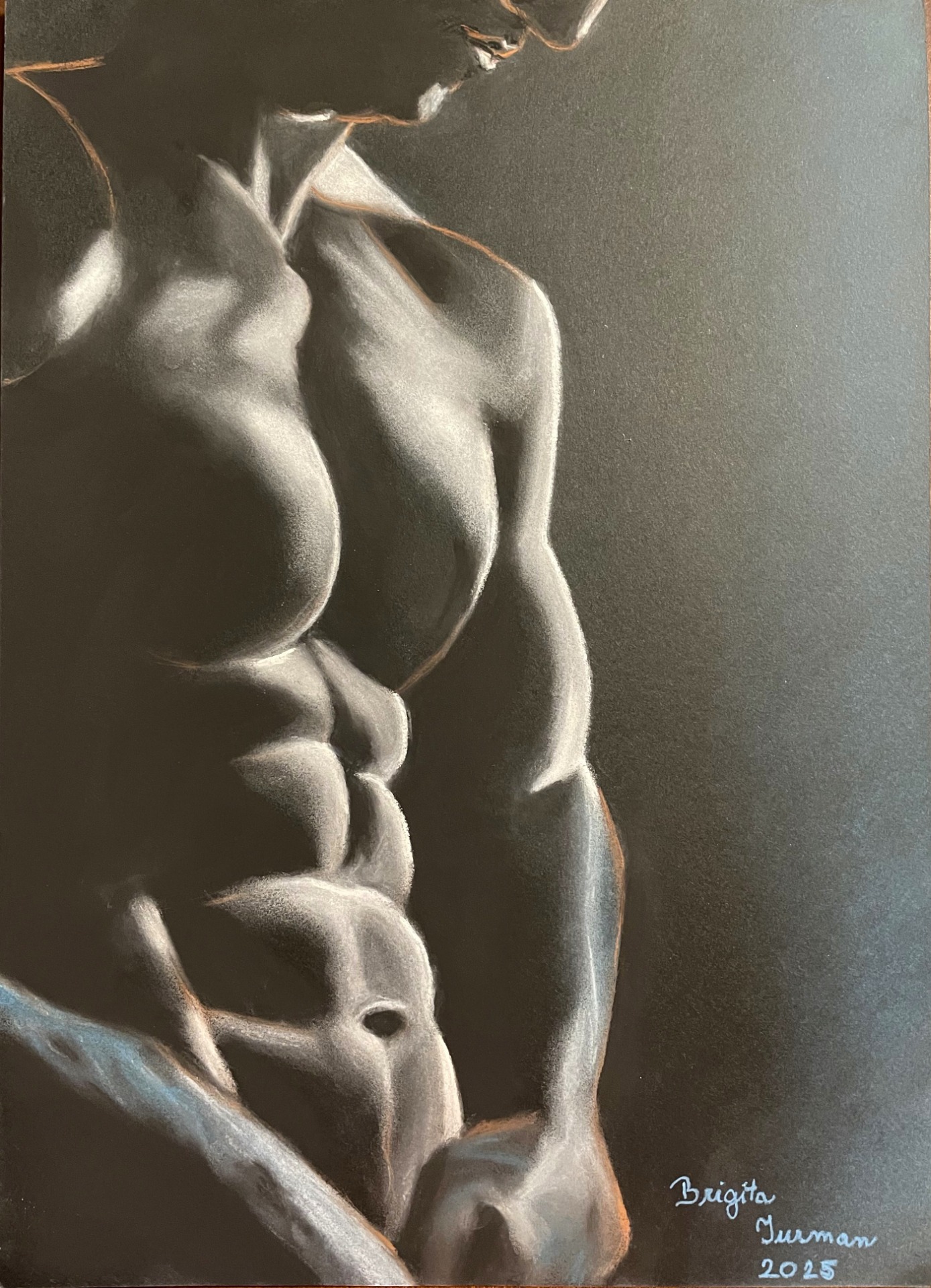 Akt muž, pastel na papíře 30 x 42 cm, rok 2025