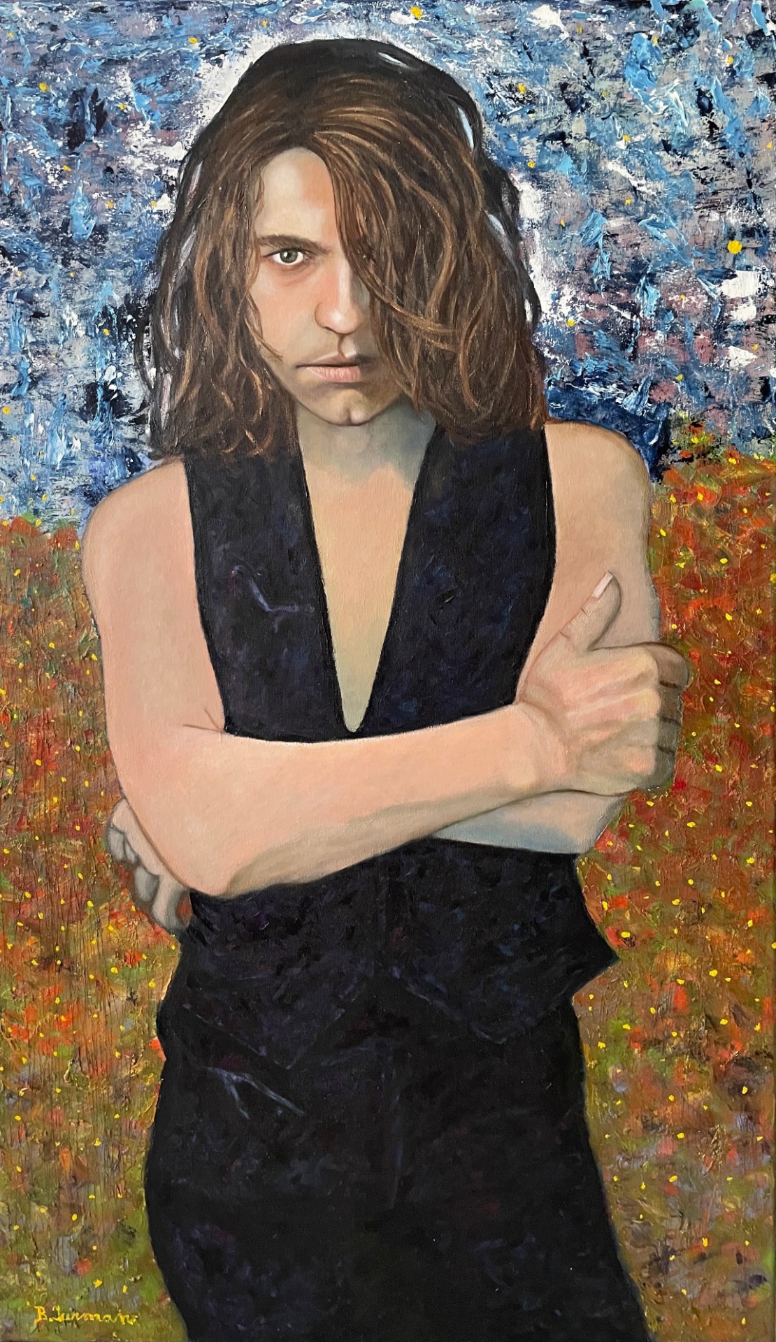 Michael Hutchence, olejomalba na plátně 65 x 111 cm, rok 2022