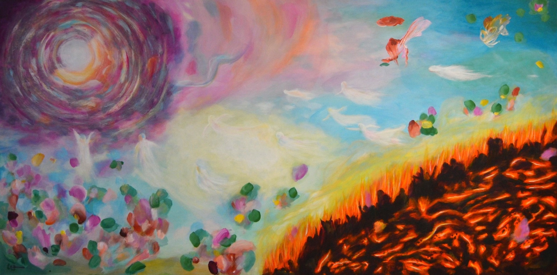 Exodus duše, akrylová malba na plátně 200 x 100 cm, rok 2026